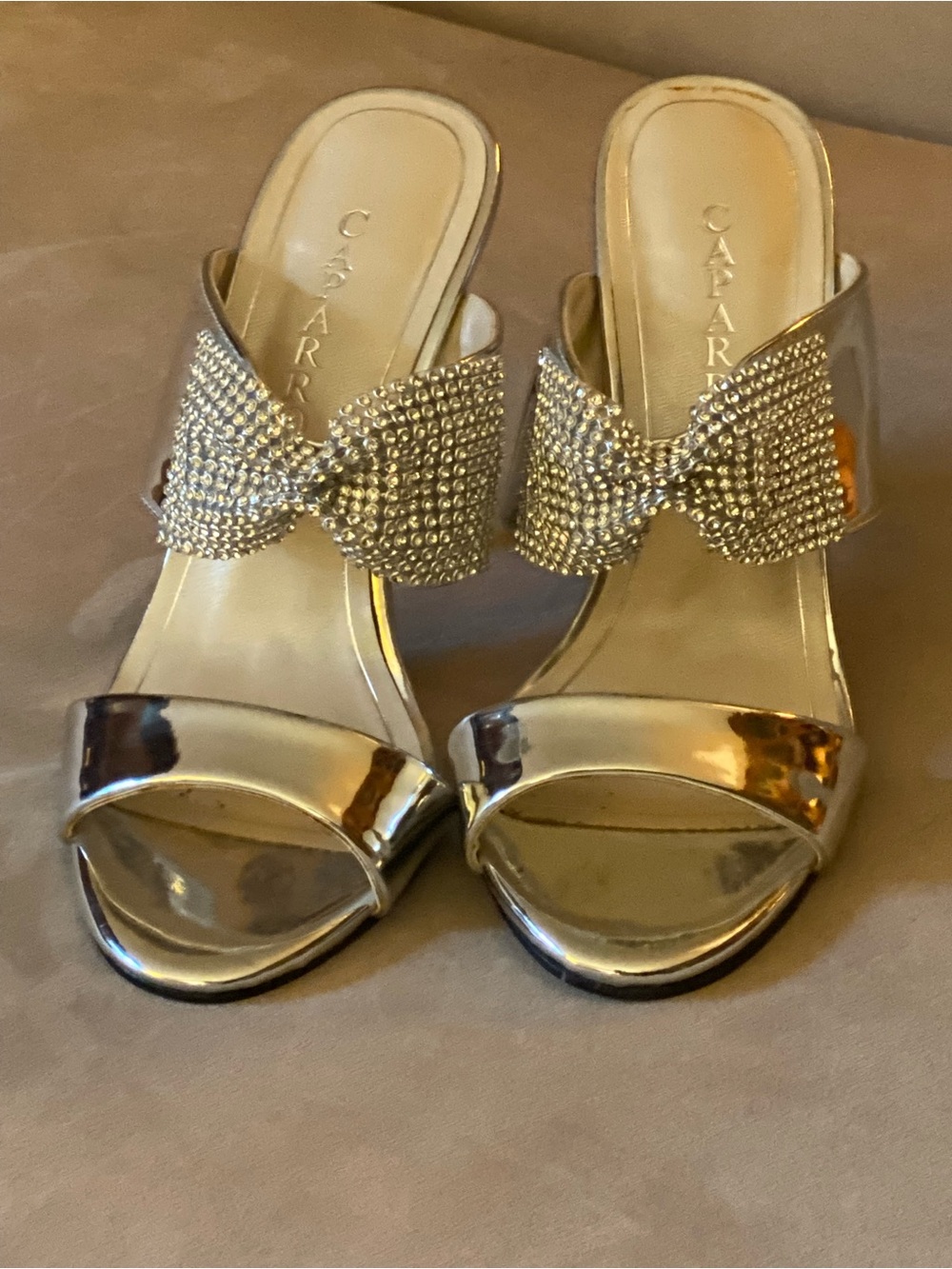 Caparros Harmony Silver Crystal Bow Slide Heels Size 6